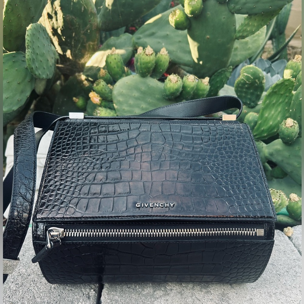 Givenchy Black Croc-Embossed Crossbody Bag Large